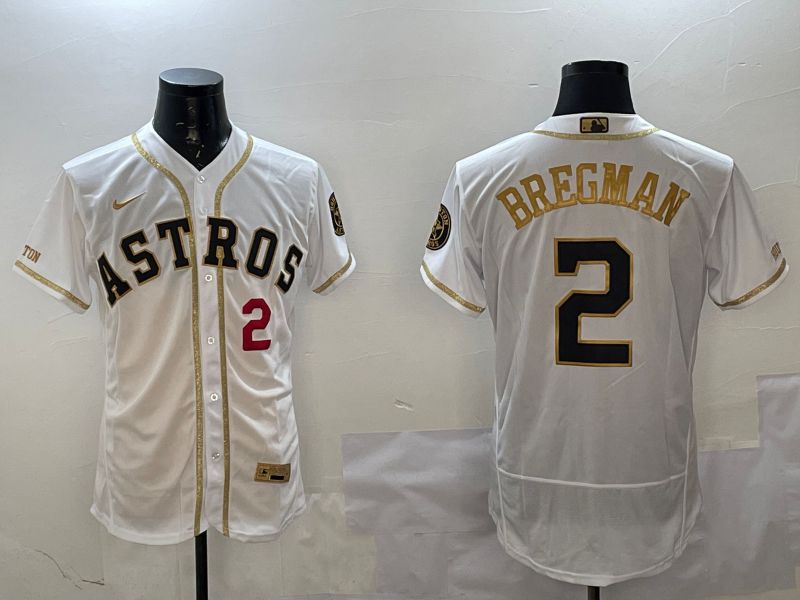 Men Houston Astros 2 Bregman White Gold Elite 2025 Nike MLB Jersey style 2